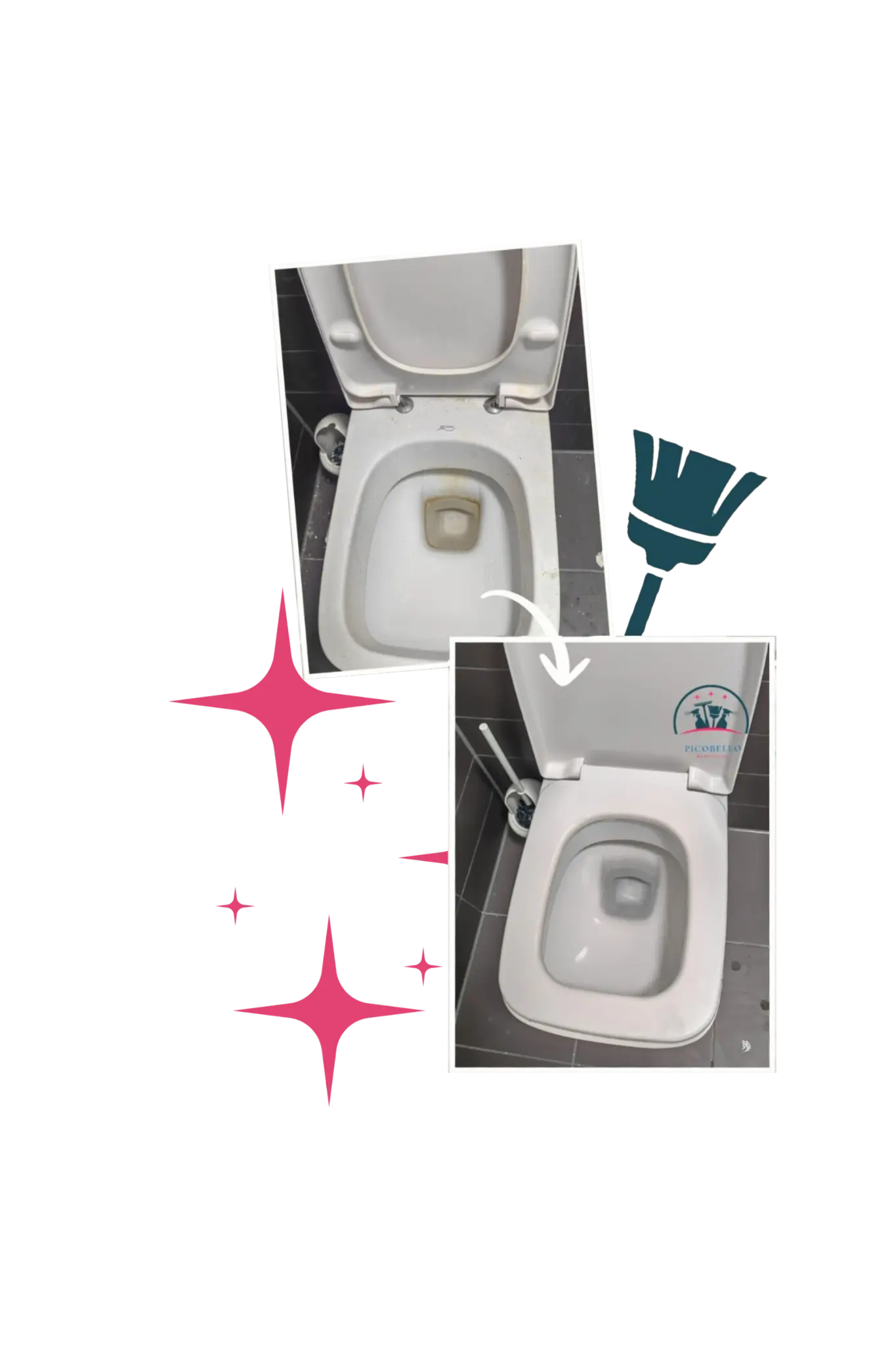 Hygenische WC-Reinigung in München: Vorher-Nachher-Vergleich einer tiefengereinigten Toilette bei einer Grundreinigung